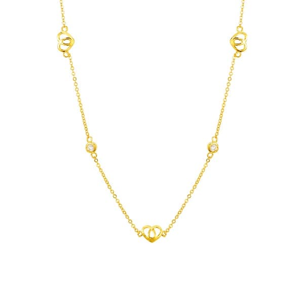 [ MELORA JEWELRY ] 24K 라인 멜로라 하트 큐빅 라운드 목걸이 4.85g
