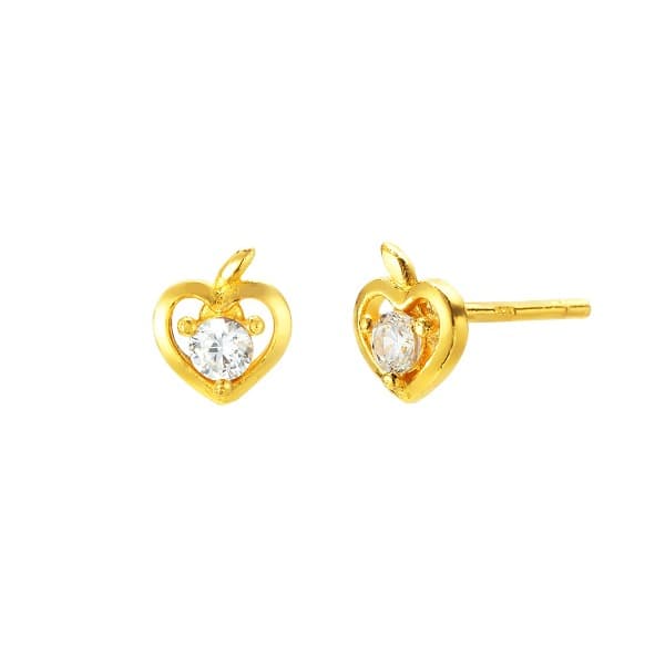 [ MELORA JEWELRY ] 24K 라인 멜로라 하트 큐빅 사과 귀걸이 1.1g 이미지 1