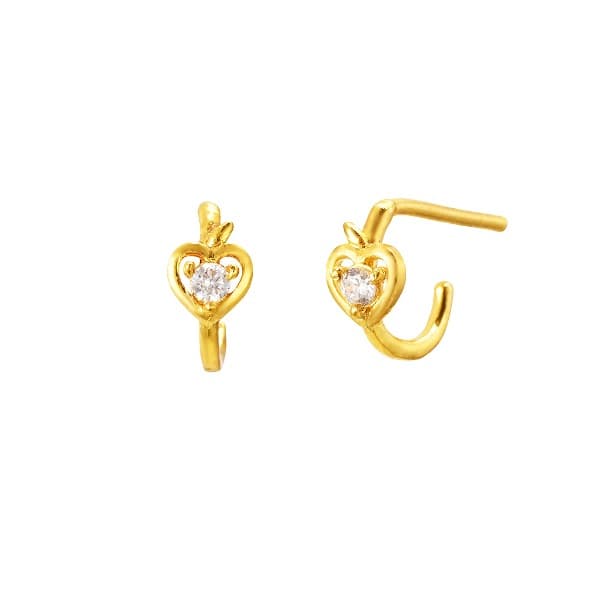 [ MELORA JEWELRY ] 24K 라인 멜로라 하트 큐빅 사과 후프 귀걸이 1.12g 이미지 1